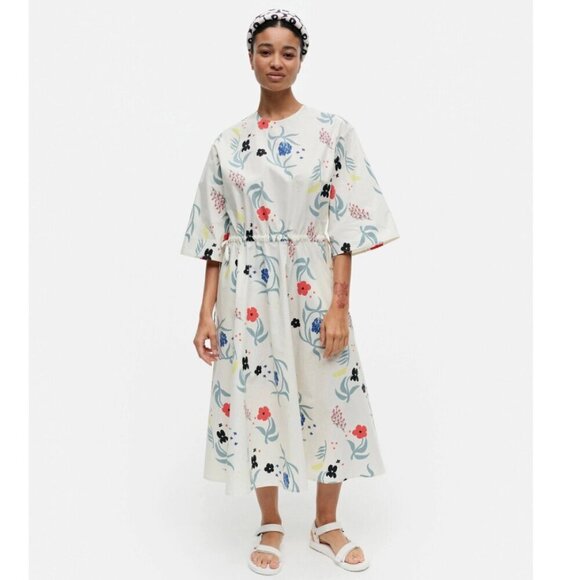 Marimekko Fiaali Herbaario Cotton Poplin Floral Dress Size 34/4 - Picture 1 of 15